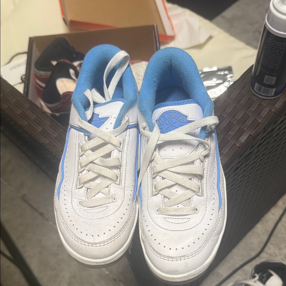 Kids White and Blue Athletic Sneakers